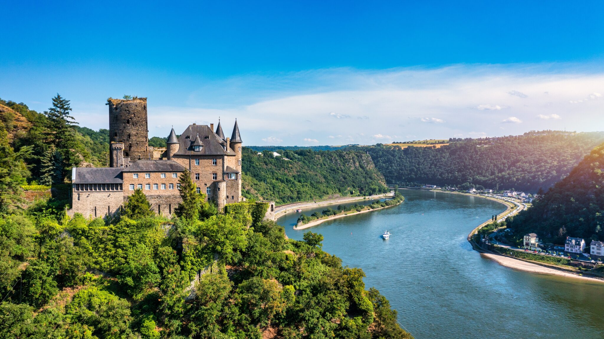 Katz,Castle,And,Romantic,Rhine,In,Summer,At,Sunset,,Germany.