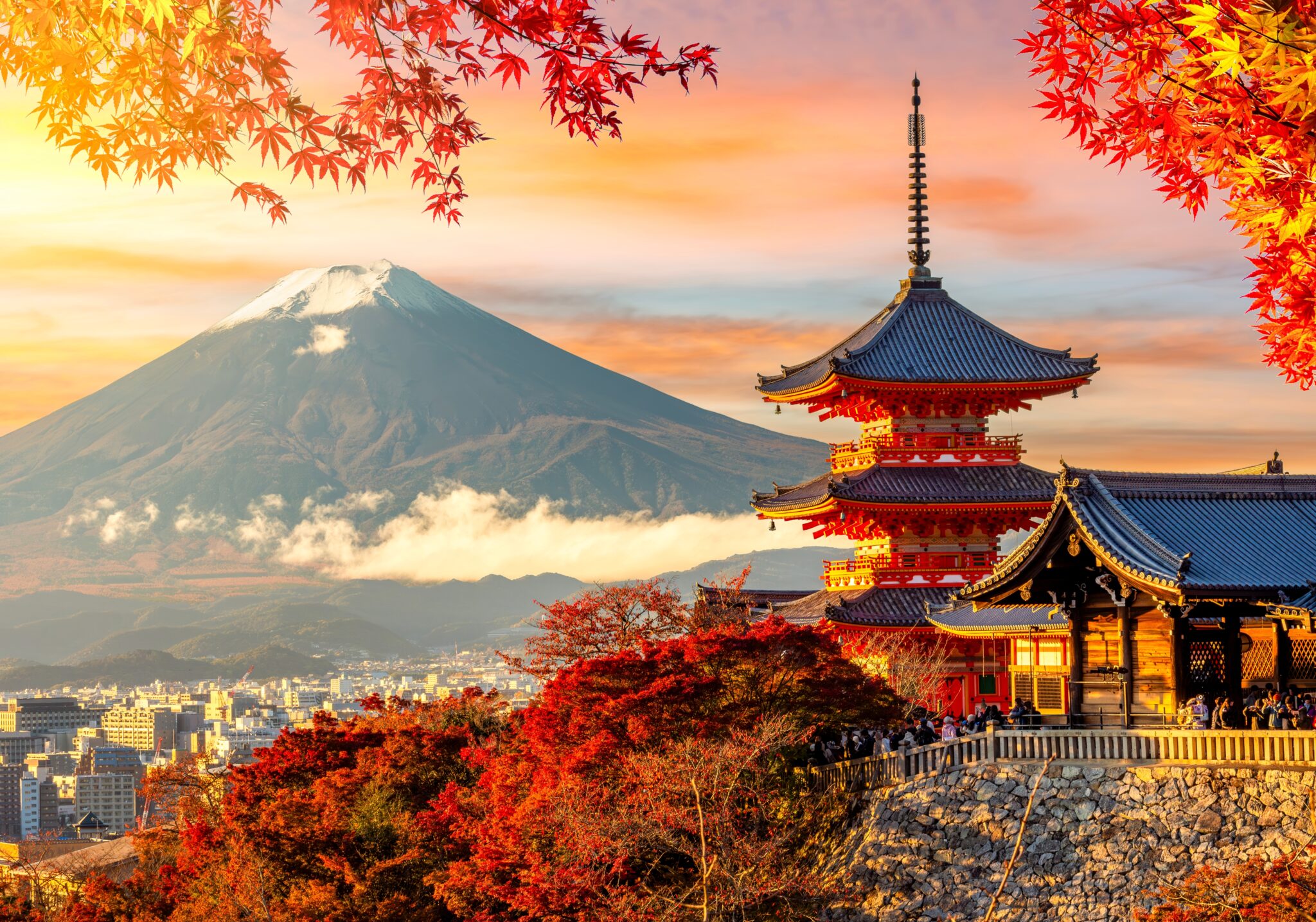 Kiyomizu-dera,Temple,In,Kyoto,And,Mount,Fuji,At,Autumn,Sunset,