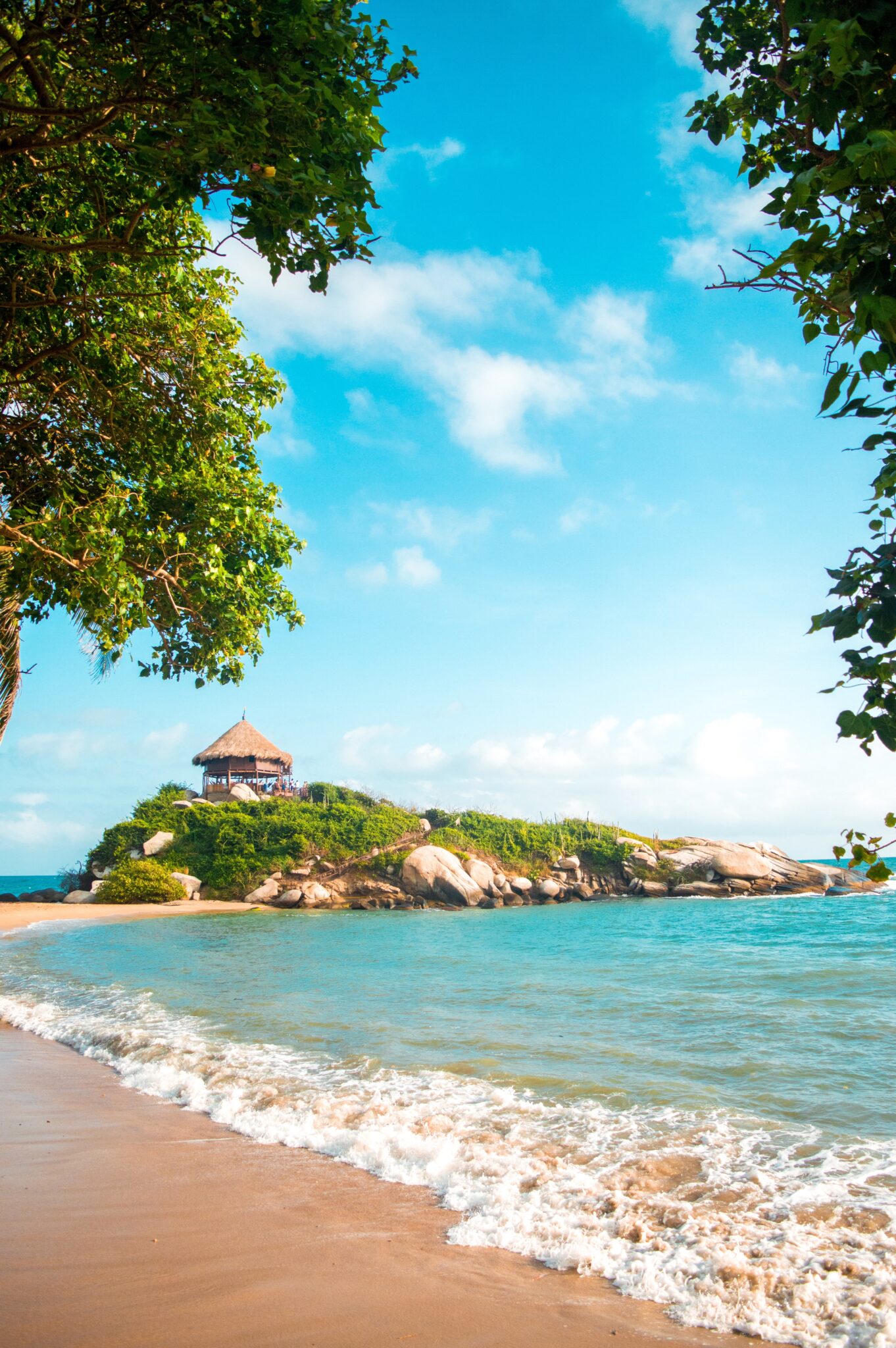 House beach on mountain in Tayrona Park, Santa Marta, Colombia